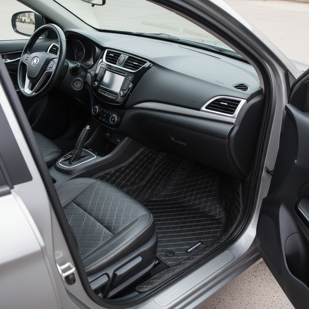 Changan Alsvin 9D Floor Mats Mix Thread Grass 3 Pcs 2021 - 2025 - Black With Black