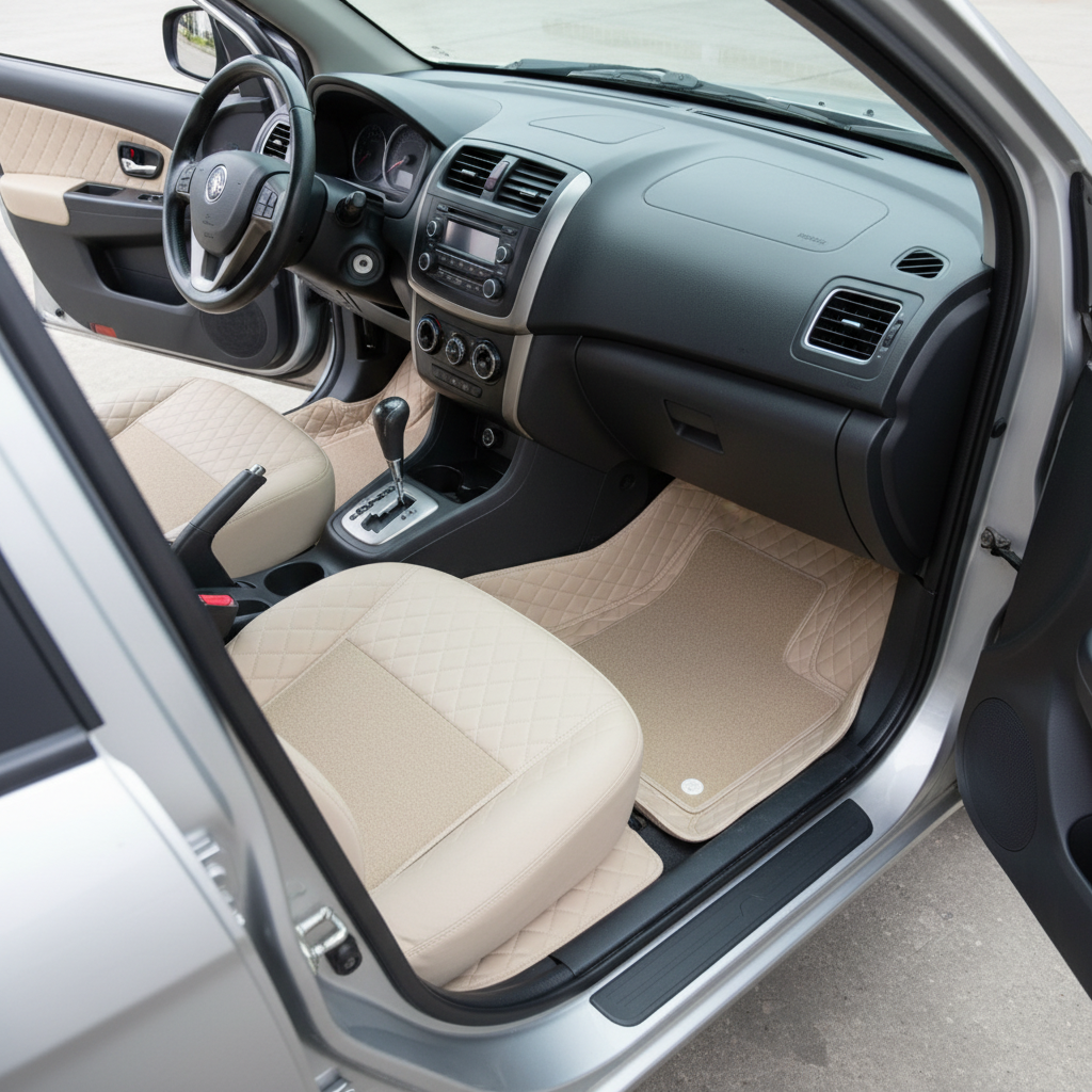 Proton Saga 9D Floor Mats Mix Thread Grass 3 Pcs 2021 - 2025 - Beige With Beige