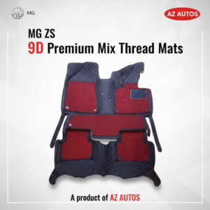 MG ZS 9D Floor Mats Mix Thread Grass 3 Pcs – Model 2020-2022 – Black With Red