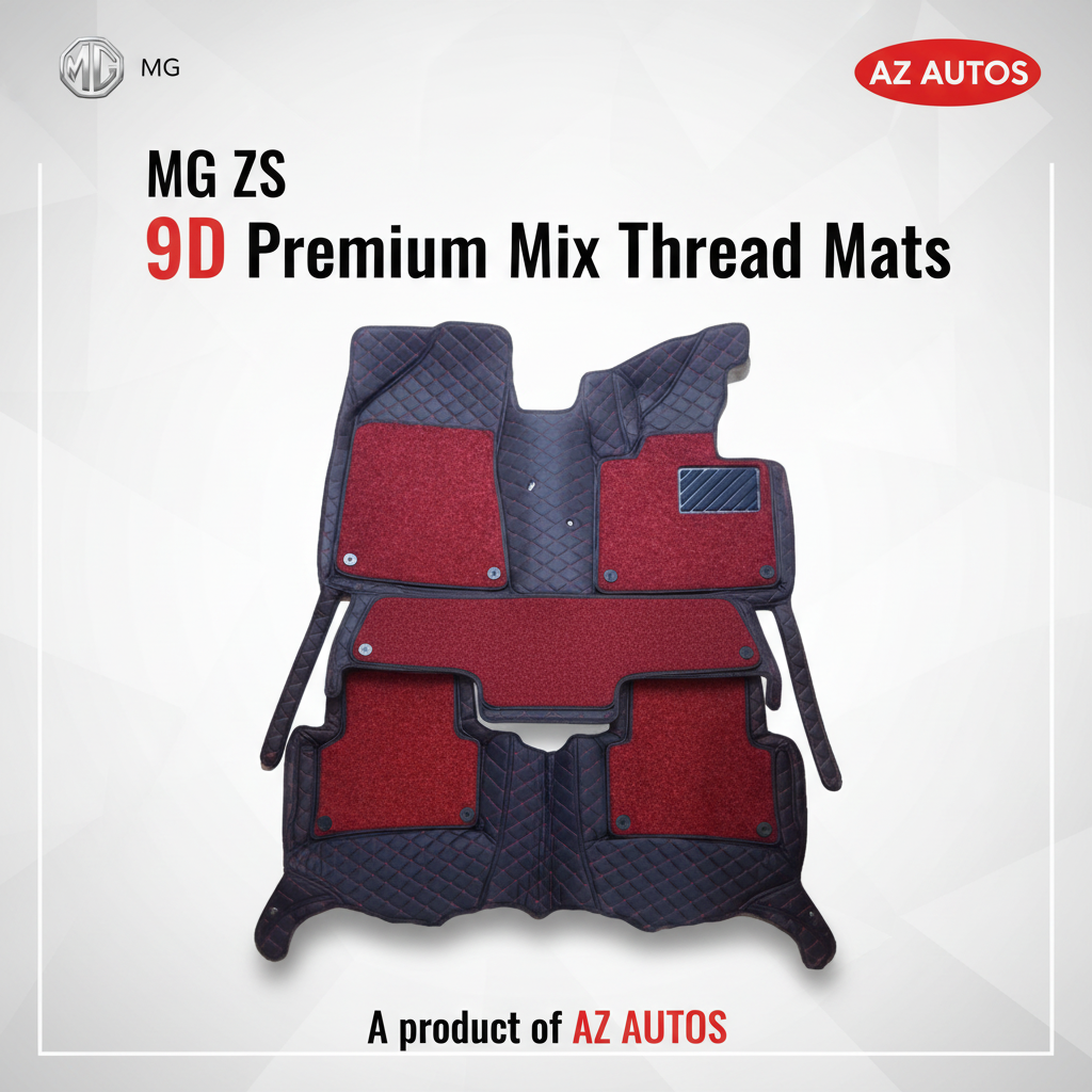 MG ZS 9D Floor Mats Mix Thread Grass 3 Pcs - Model 2020-2022 - Black With Red