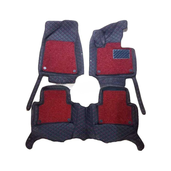 MG ZS 9D Floor Mats Mix Thread Grass 3 Pcs - Model 2020-2022 - Black With Red