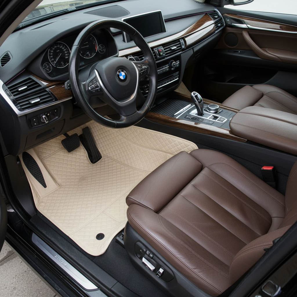BMW X5 7D Floor Mats - Beige 3 Pcs Set - Model 2013-2018