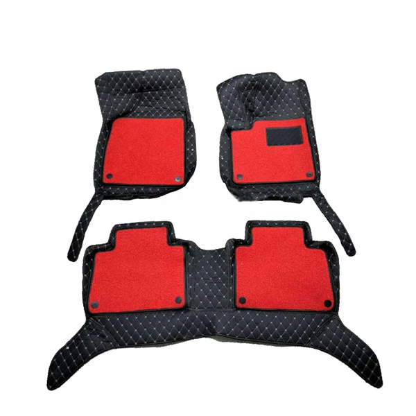 MG HS 9D Floor Mats Mix Thread Grass 3 Pcs - Model 2020-2021 - Black With Red