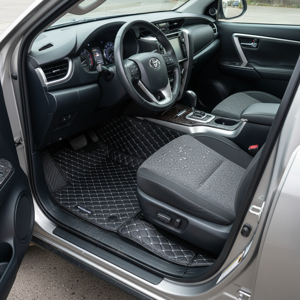Toyota Fortuner 9D Floor Mats Mix Thread Black and Grey -2016-2021