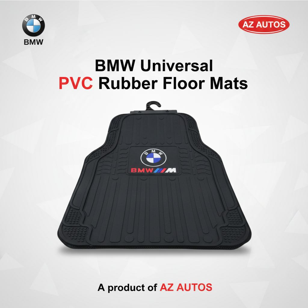 BMW Universal PVC Rubber Floor Mat Red and Black Mix Design 5 Pcs - Rubber Floor Mats | Car Mats | Vehicle Mats | Foot Mat For Car | Latex Mats