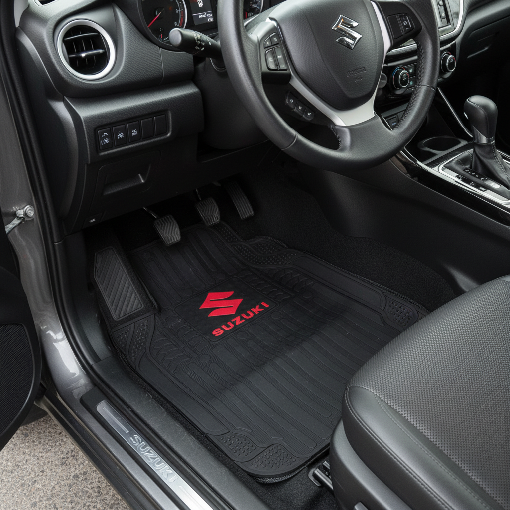 Suzuki Universal PVC Rubber Floor Mat Mix Design - 5 Pcs - Rubber Floor Mats | Car Mats | Vehicle Mats | Foot Mat For Car | Latex Mats