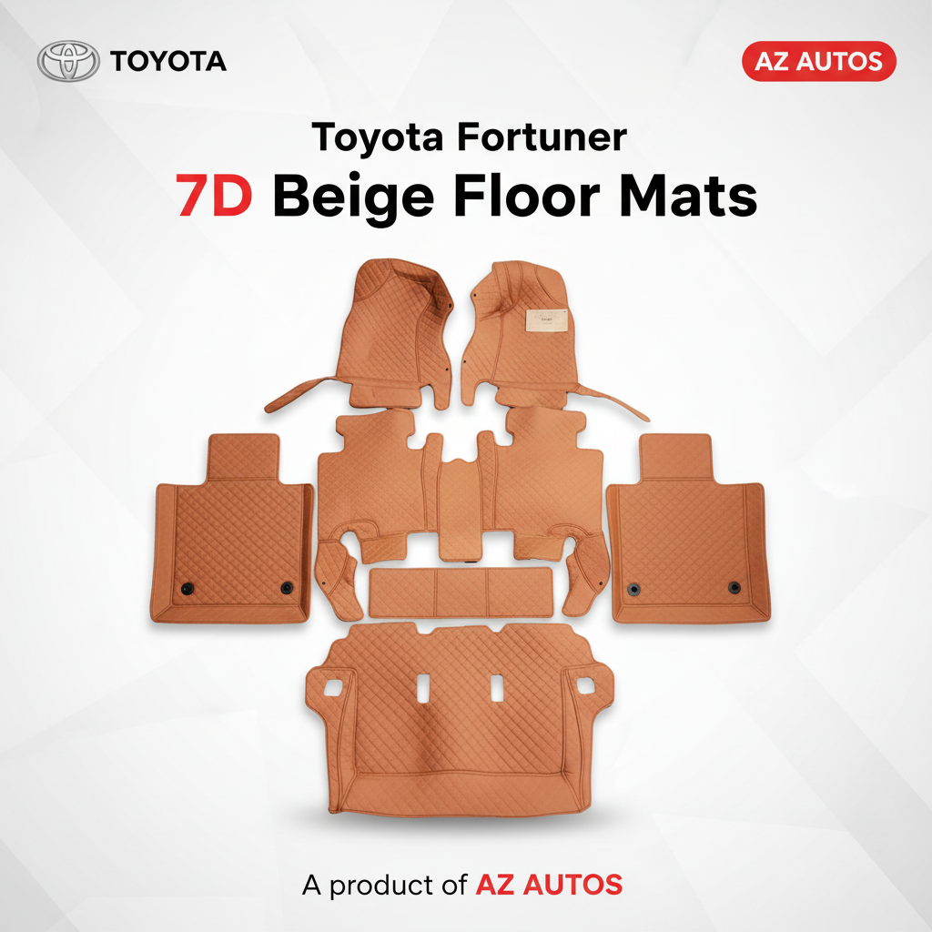 Toyota Fortuner 7D Floor Mats - Brown - 4 Pcs Set - Model 2016-2025