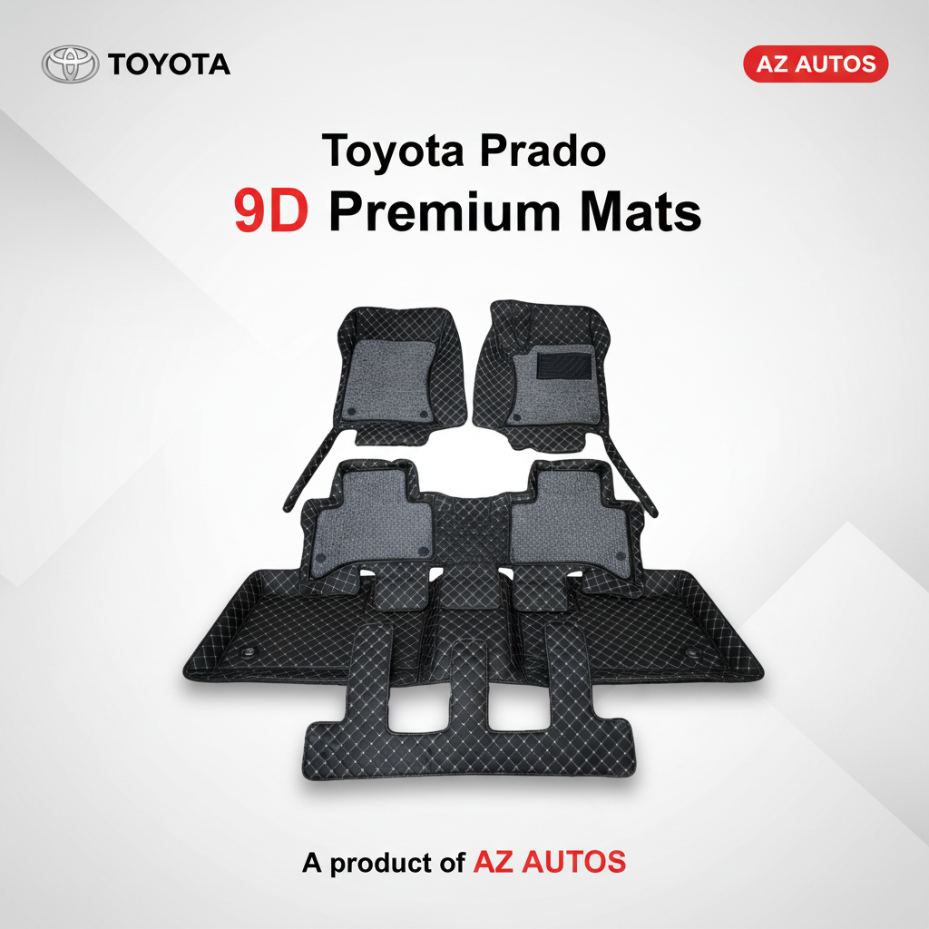 Toyota Prado 9D Floor Mats Mix Thread Grass 4PC - Model 2009-2021 - Black With Grey
