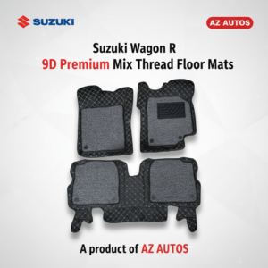 Suzuki Wagon R 9D Floor Mats Mix Thread – Model 2014-2022 – Black With Grey Grass