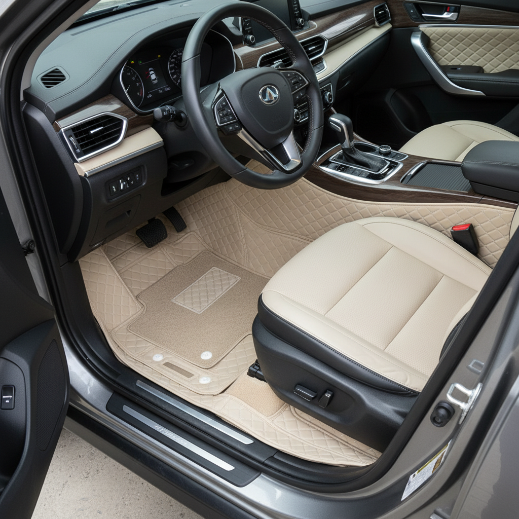Changan Oshan X7 9D Floor Mats Mix Thread - Model 2022-2024 - Beige With Beige Grass