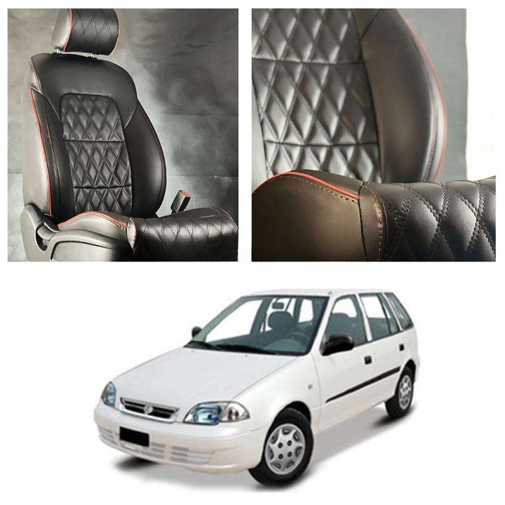 Suzuki Cultus Diamond Cut Black Red Seat Covers - Model 2007-2017