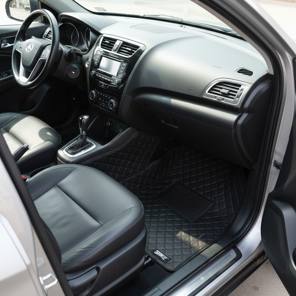 Alsvin 7D Eco Floor Mats Black Stitched Multi Color Thread 3 Pcs Model 2019 to2021