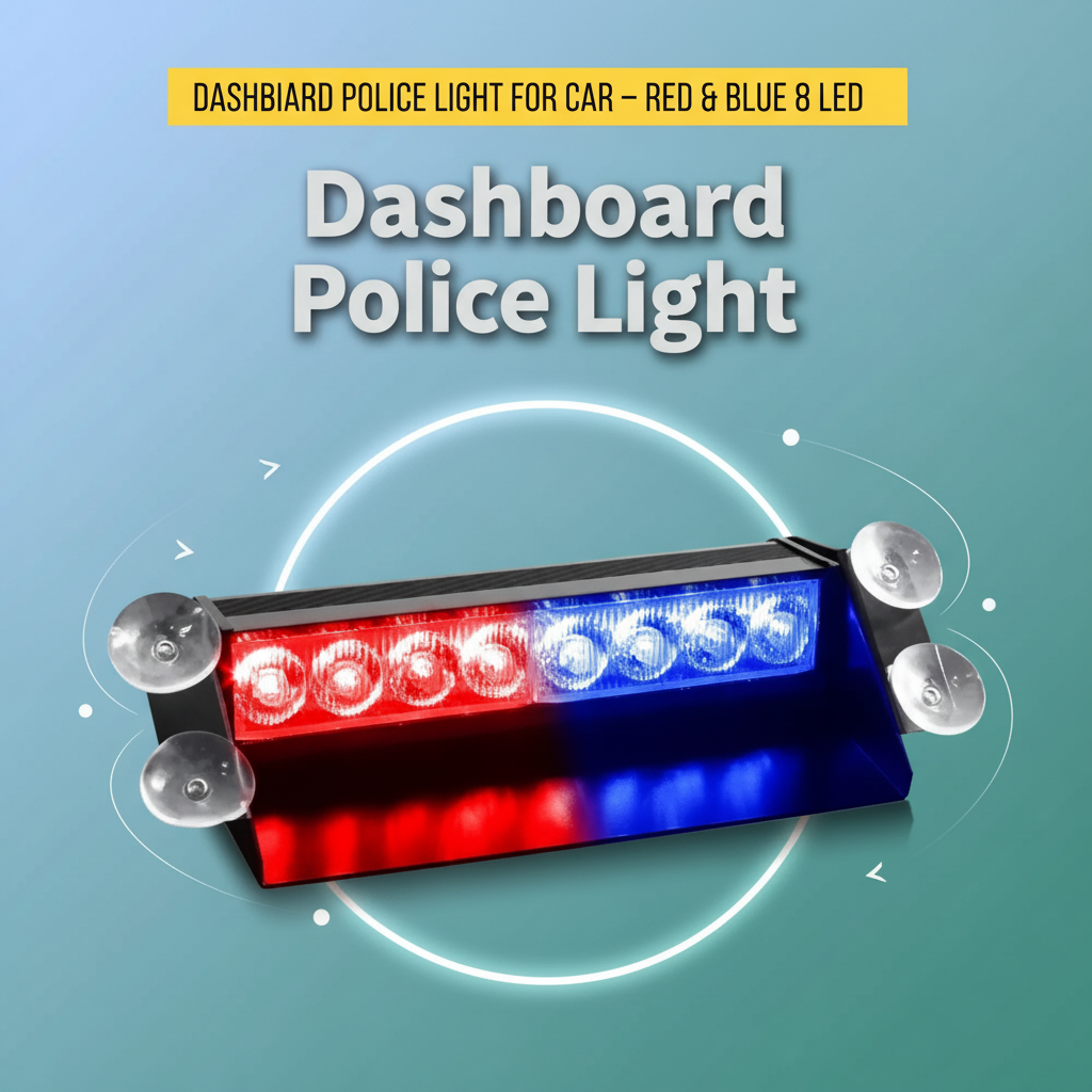 Dashboard Police Light for Car – Red & Blue 8 LED