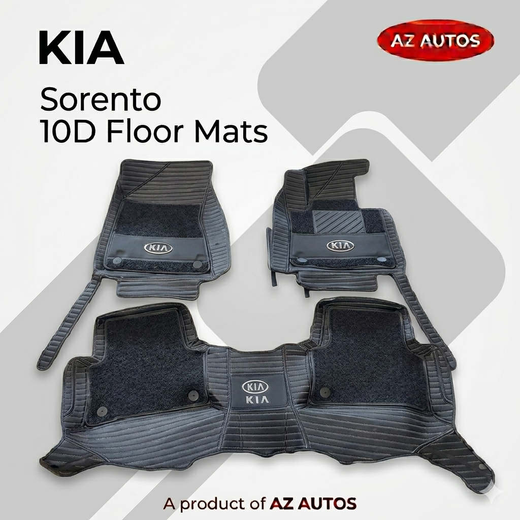 KIA Sorento 10D Floor Mats Black With Grey Grass 3 Pcs – Model 2021-2022