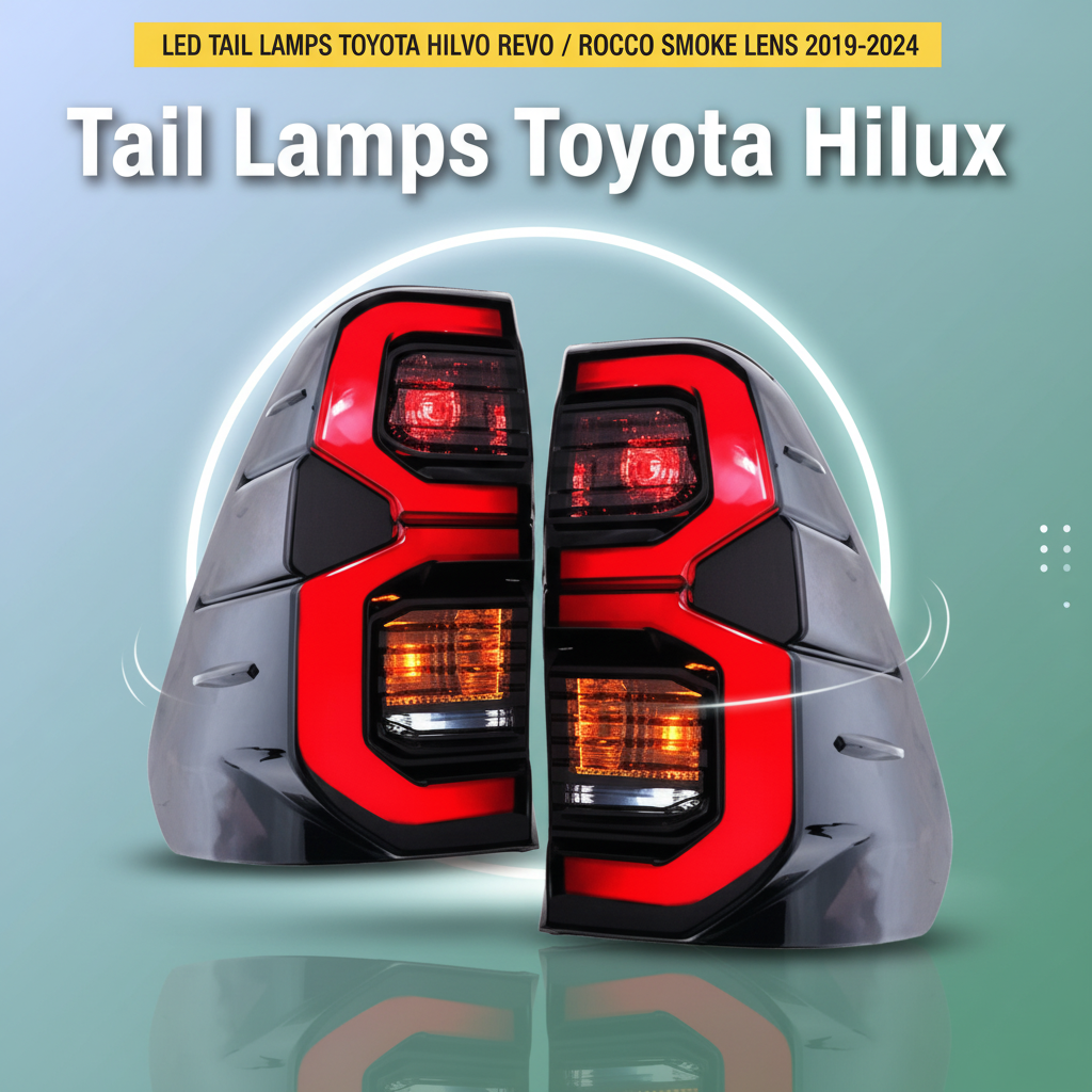 LED Tail Lamps Toyota Hilux Revo / Rocco Smoke Lens 2019-2024