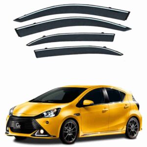 Toyota Aqua 2014 to 2017 – Black Tinted Chrome Trim Air Press – Door Window Visor – Vent Shade – Sun Guard