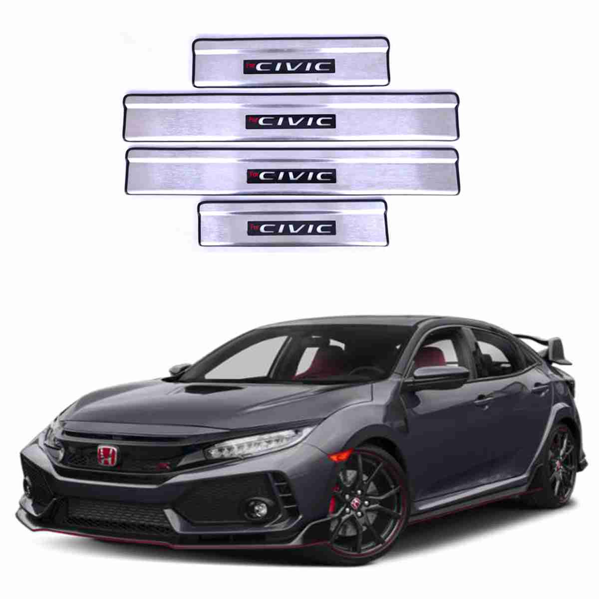 LED Door Sill Protector Plates – Door Sill Scuff Plate Cover Trim – 4 Pcs for Honda Civic 2016 to 2020