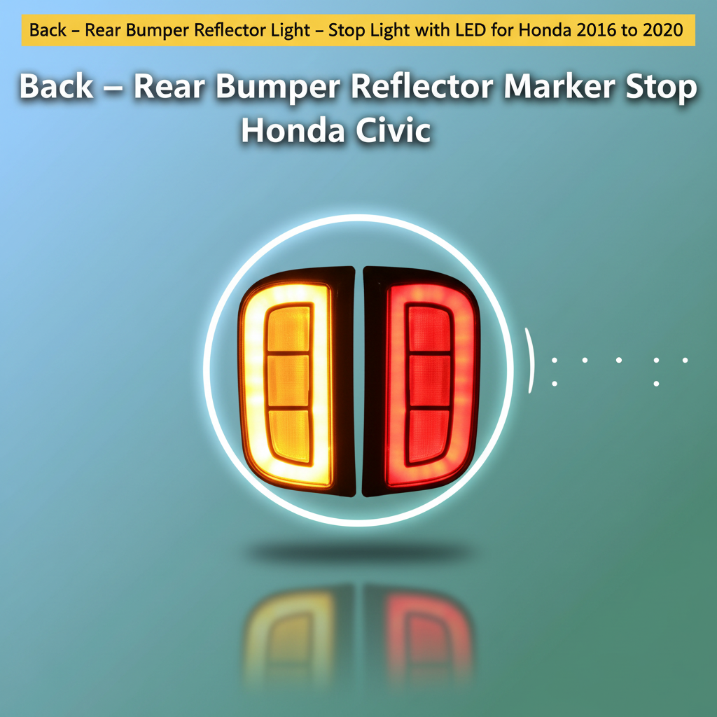 Back – Rear Bumper Reflector Marker Light – Stop Light with LED for Honda Civic 2016 to 2020