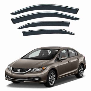 Honda Civic 2013 to 2016 – Black Tinted Chrome Trim Air Press – Door Window Visor – Vent Shade – Sun Guard