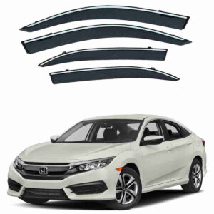 Honda Civic 2016 to 2020 – Black Tinted Chrome Trim Air Press – Door Window Visor – Vent Shade – Sun Guard