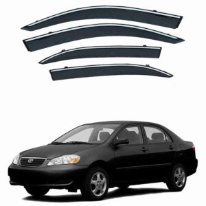 Toyota Corolla 2002 to 2008 – Black Tinted Chrome Trim Air Press – Door Window Visor – Vent Shade – Sun Guard