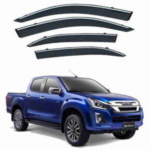ISUZU D-Max 2018 to 2020 – Black Tinted Chrome Trim Air Press – Door Window Visor – Vent Shade – Sun Guard