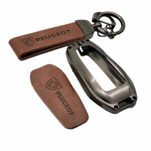 Peugeot 2008 Metal Key Shell with Brown Luxury 2022-2024 – – Logo Key Chain