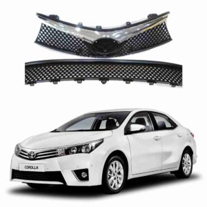 Front Bumper Mesh and Chrome Grill 2Pcs for Toyota Corolla 2014 to 2017