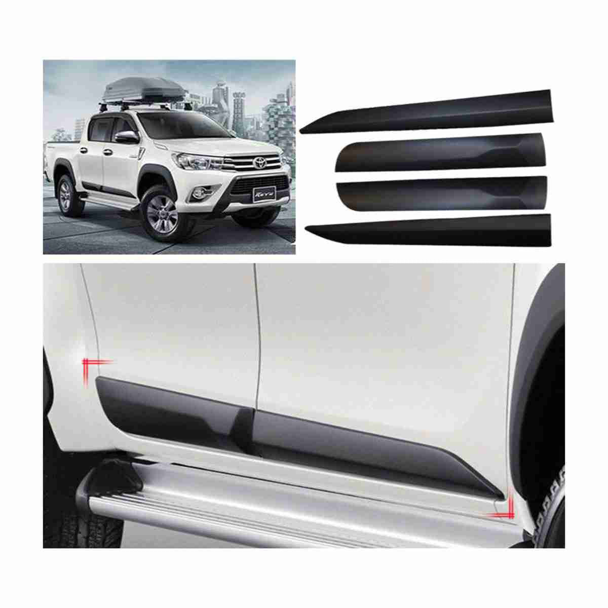 Body Side Door Molding Trim Fit Black For Toyota Hilux Revo