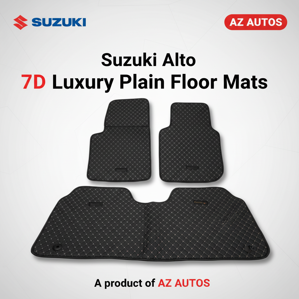 7D Floor Mats Plain Black For Suzuki Alto 2019 to 2021