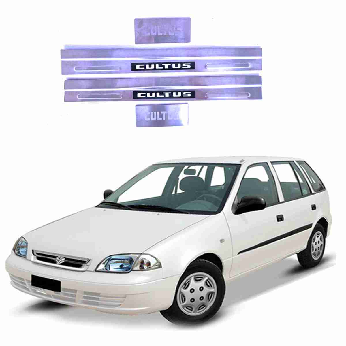LED Door Sill Protector Plates – Door Sill Scuff Plate Cover Trim – 4 Pcs for Suzuki Cultus 2002 to 2016