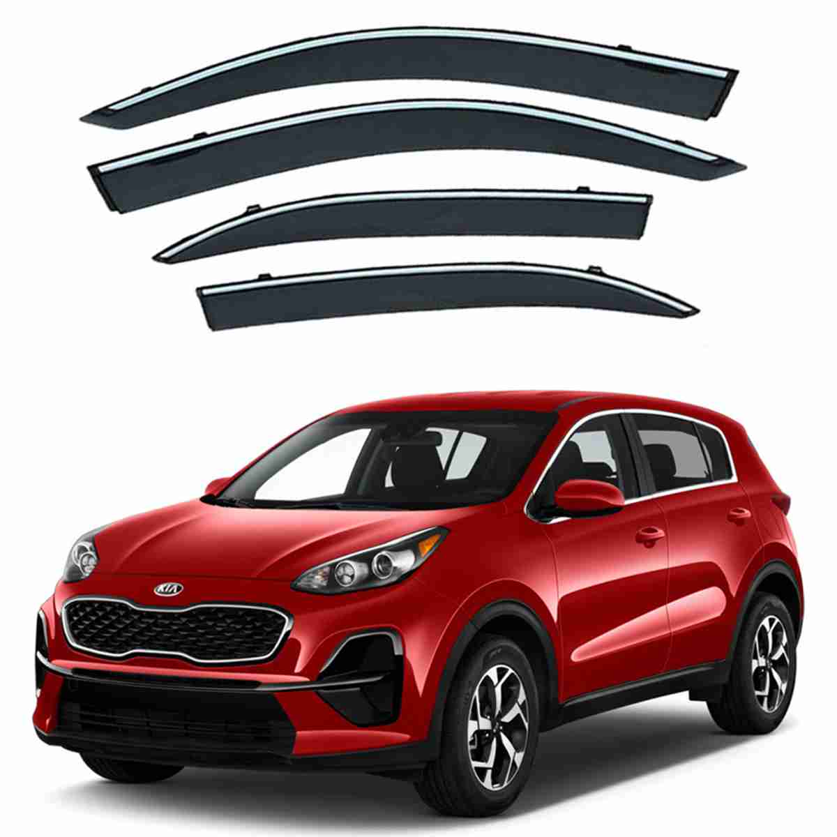 Kia Sportage 2019 to 2020 – Black Tinted Chrome Trim Air Press – Door Window Visor – Vent Shade – Sun Guard